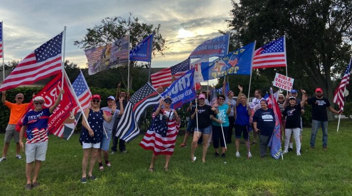 Trump Supporters waving flags in Minneola, FL in 2020