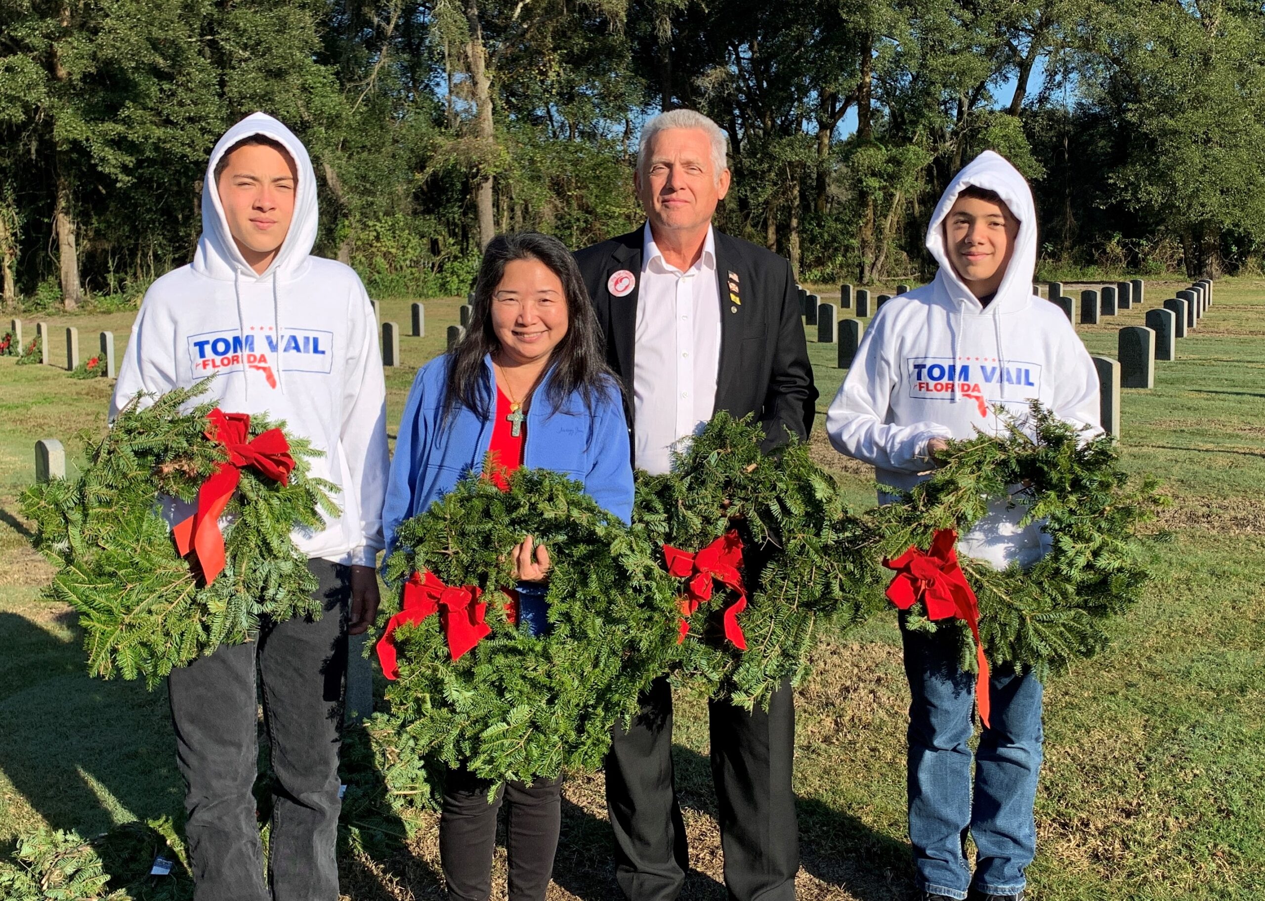 Vail family with Wreaths Across America at Florida National Cemetery, Bushnell, FL, December 2022