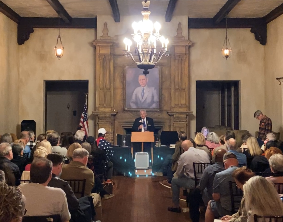 Tom Vail speaking in favor of Trump endorsement at Republican Party meeting, January 2023